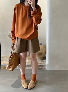 纯色简约百搭休闲上衣长裤 两件套 南瓜橘圆领羊毛卫衣 26早春新品