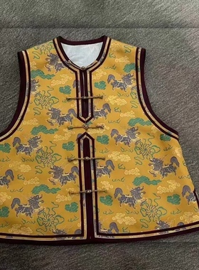 底价咨询！设计师正版新中式中国风高级感黄色盘扣马甲背心女宋锦