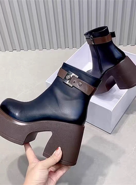 马丁超高女靴休闲靴女2025增高厚底高跟鞋冬季加绒英伦短靴爆款
