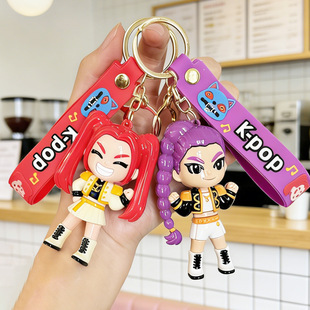 热销K-pop电镀亮油猎魔女团钥匙扣卡通人物时尚硅胶书包挂饰礼物