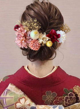 日系和服浴衣金色干花风格绉布细发箍发夹花簪头饰永生花