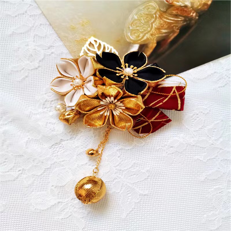 和風(fēng)細(xì)語(yǔ)日式和服頭飾和風(fēng)頭飾女黑金色diy飾品黑道千金發(fā)飾
