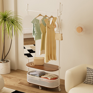 清仓家用落地镜穿衣镜衣帽架带镜子一体卧室移动全身试衣镜挂衣架