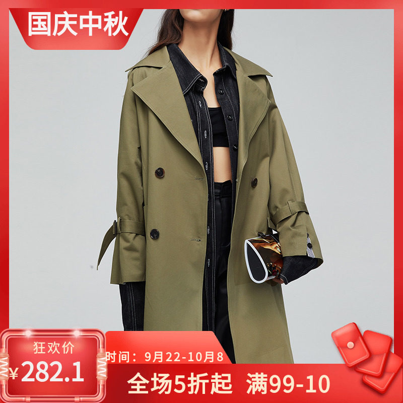 风衣女中长款2020秋冬新款英伦风显气质流行小个子军绿色大衣外套
