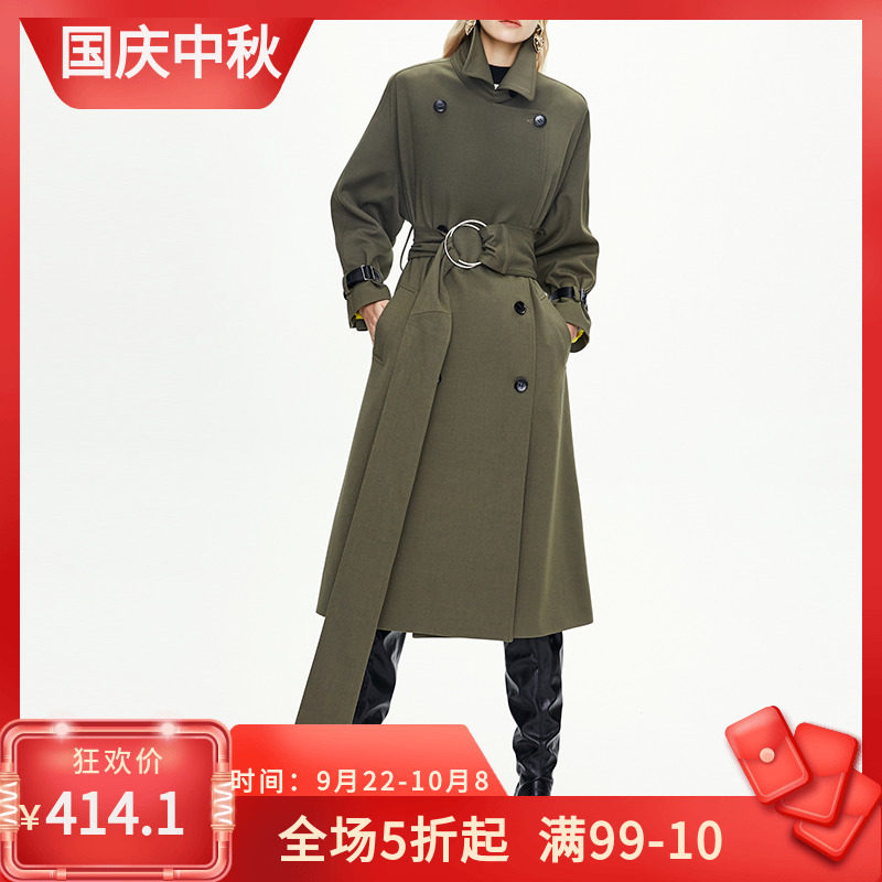 中长款过膝风衣女2020年秋冬新款高个子欧洲站双排扣英伦风长外套