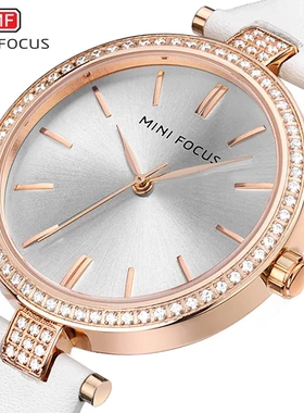 领潮客MINIFOCUS时尚手表日本机芯防水真皮带石英表女表学生腕表