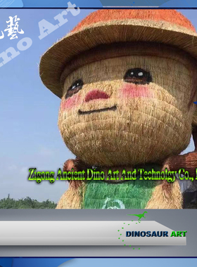 专业国潮精美稻草人手工编织高仿真卡通巨型稻草卡通模型设计制作