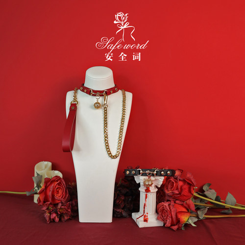 puppy小狗黑红皮质项圈choker加粗牵引绳小猫狗狗吊牌可定制刻字