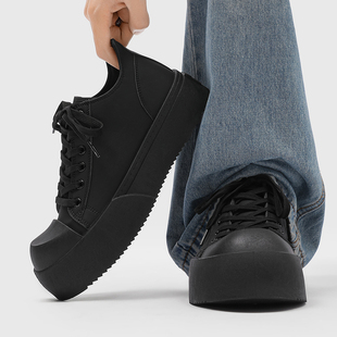 秋季 小众翘头德比鞋 2026新款 纯黑色休闲工作鞋 厚底板鞋 黑武士男鞋