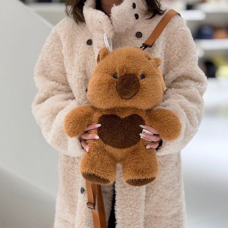 卡通玩偶小熊包包女2025新款潮时尚可爱双肩背包冬季毛毛包
