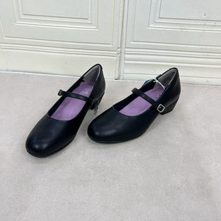 休闲鞋 外贸原单女鞋 圆头纯色浅口粗跟一字扣单鞋 shoes新款 时尚