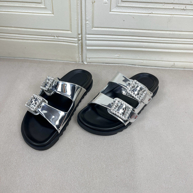 圆头厚底带钻皮带扣博肯拖鞋凉鞋