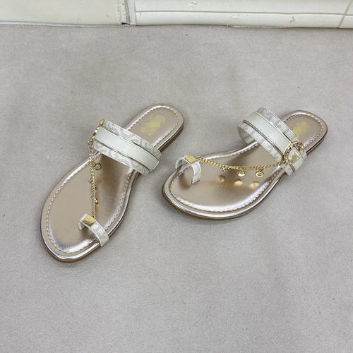 圆头平底链条带钻夹趾拖鞋凉鞋