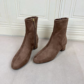 时尚 Lady Shoes外贸原单女靴新款 圆头纯色粗跟侧拉链短靴瘦瘦靴