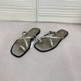 外贸原单女鞋新款时尚方头纯色夹趾带钻平底百搭休闲人字拖鞋凉鞋