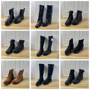 外贸原单女靴独码 Lady 39码 38.5 圆头纯色粗跟短靴长靴 Shoes杂款