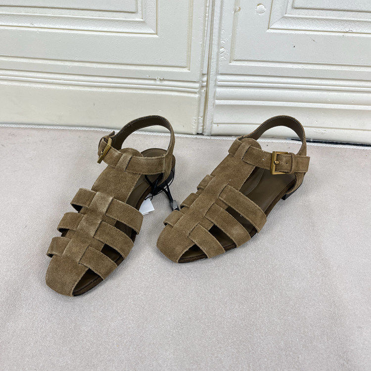 Lady Shoes外贸原单女鞋真皮新款时尚圆头纯色百搭平底一字扣凉鞋