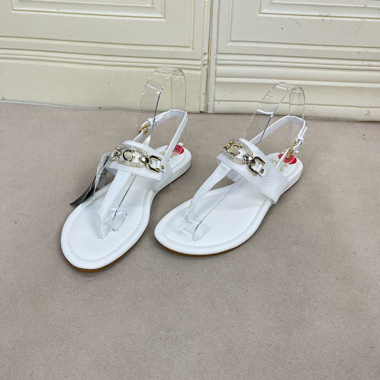 外贸原单女鞋新款shoes圆头时尚平底夹趾金属扣带钻休闲时装凉鞋