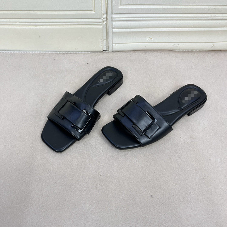 外贸原单女鞋新款方头纯色时尚shoes皮带扣平底拖鞋日常休闲凉鞋