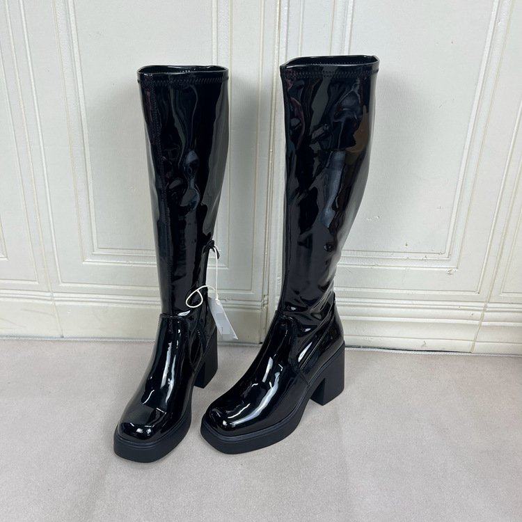 Lady Shoes外贸原单女靴新款时尚方头纯色粗跟厚底侧拉链时装长靴,女鞋,时装靴,淘宝优惠券,粉丝福利购,淘宝优惠卷