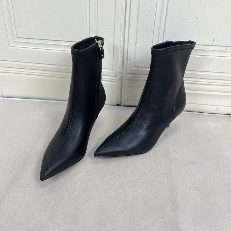 外贸原单女靴气质时尚新款尖头纯色细高跟侧拉链时装短靴瘦瘦靴