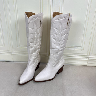 气质尖头纯色粗跟复古时装 外贸原单女靴微瑕时尚 长靴 Shoes Lady