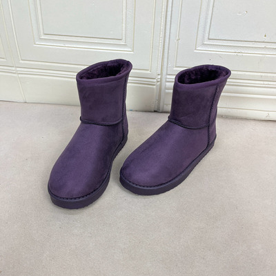 圆头纯色内里加绒平底雪地靴短靴