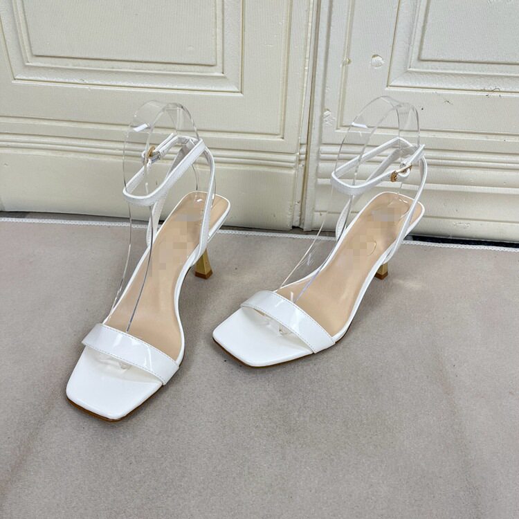 Lady Shoes 外贸原单女鞋时尚气质方头纯色细高跟一字扣时装凉鞋