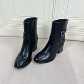 新款 Lady Shoes外贸原单粗跟皮带扣短靴简约时尚 侧拉链舒适百搭