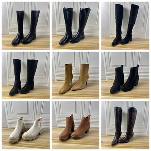 女靴圆头纯色粗跟时尚 Lady 外贸原单独码 37码 短靴长靴 Shoes杂款