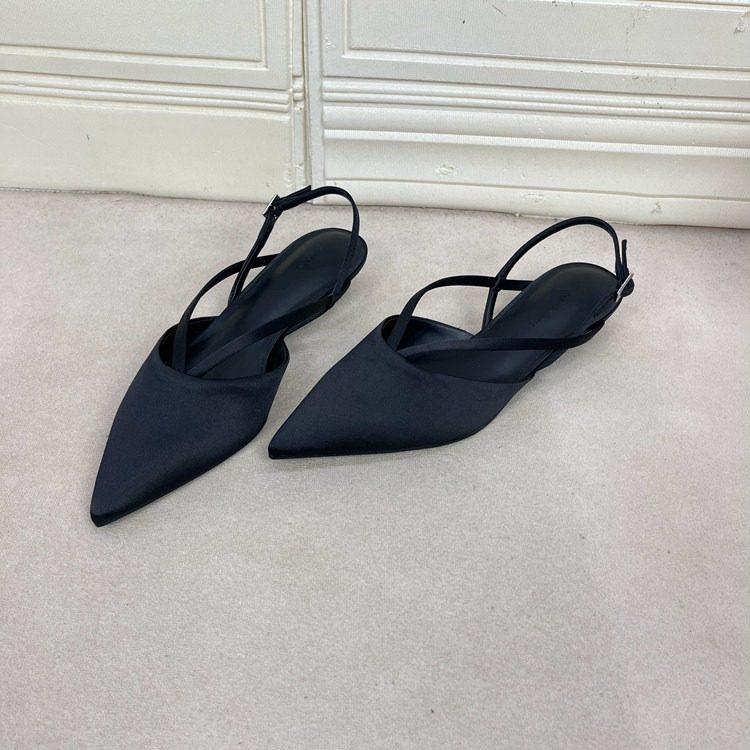 外贸原单尖头浅口低跟单鞋简约时尚新款包头后带高跟女凉鞋气质