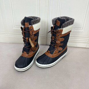 外贸原单圆头系带毛毛靴内里加绒简约时尚新款休闲舒适保暖靴子