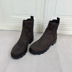 圆头纯色粗跟厚底套筒时装 时尚 短靴 Shoes外贸原单女靴新款 Lady