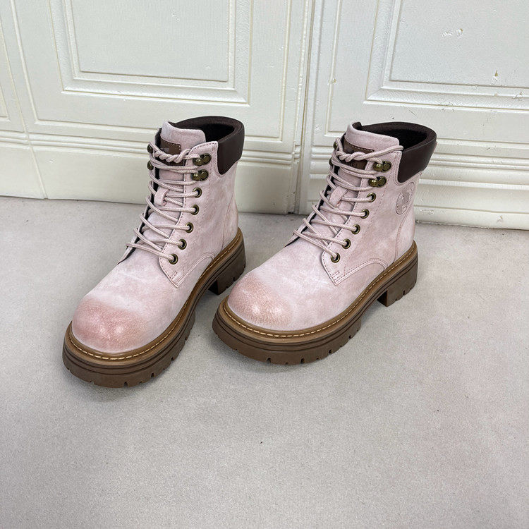 外贸原单女靴真皮时尚百搭圆头厚底系带户外登山短靴马丁靴大黄靴