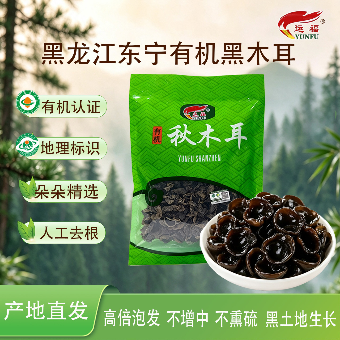 运福有机黑木耳干货椴木小碗耳正宗东北特产级脆秋木耳非野生精选