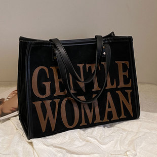 复古麂皮绒大容量包包女2025新款字母单肩托特包高级感妈咪通勤包