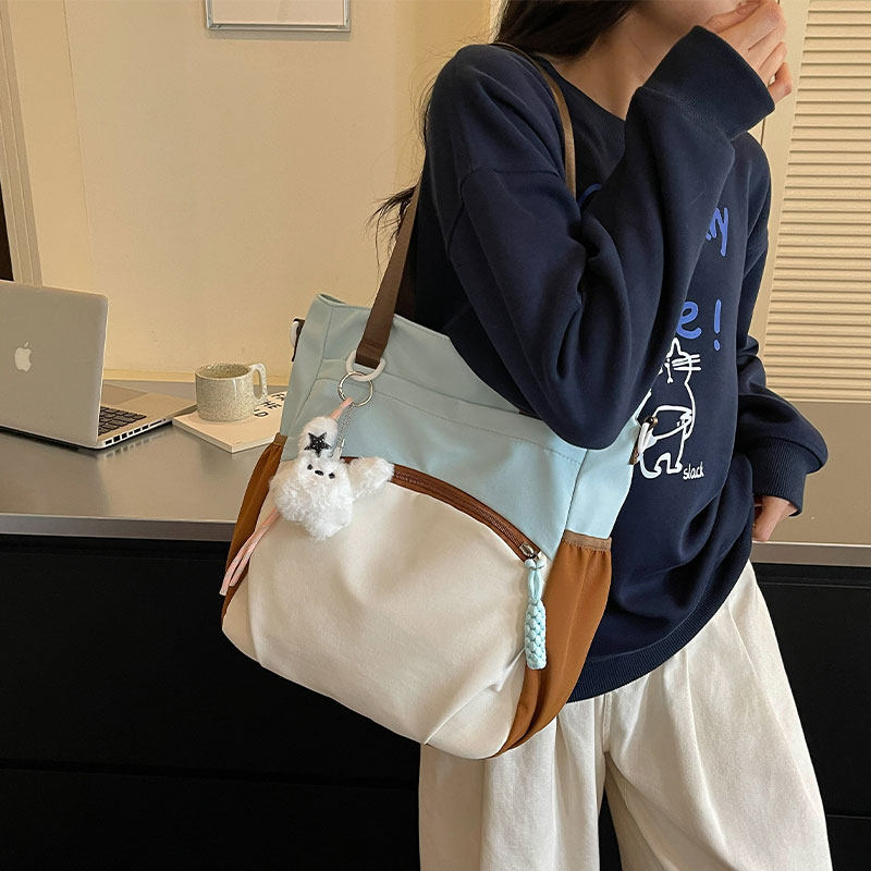 轻便百搭尼龙布托特包包女学生大容量手提补课袋通勤包休闲斜挎包