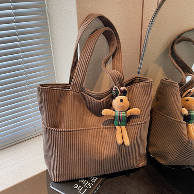 灯芯绒帆布单肩包学生上课托特包