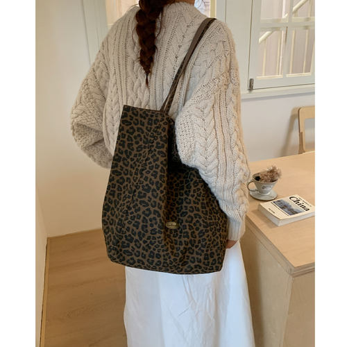 豹纹帆布包大容量单肩通勤托特包