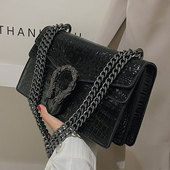 复古鳄鱼纹包包女士2025新款 时尚 链条单肩包百搭高级感斜挎小方包