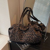 秋冬复古豹纹帆布包女2025新款 潮时尚 托特包大容量通勤手提单肩包