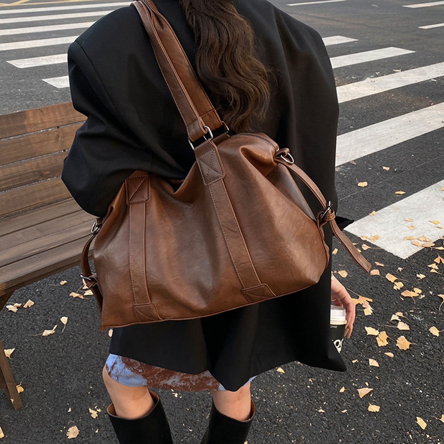 复古大容量通勤托特包手提行李袋