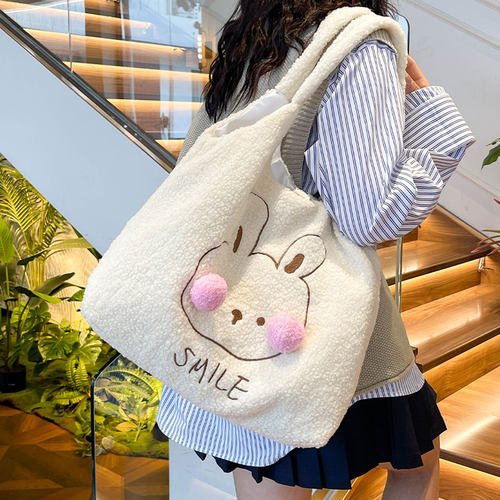 休闲毛绒托特包学生装书单肩包