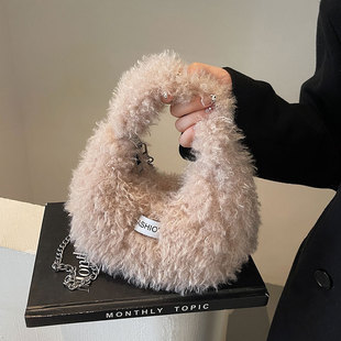 秋冬手提毛茸茸包包女士2025新款高级感手拎毛毛包链条斜挎毛绒包