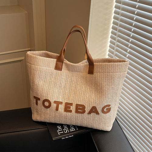 通勤大容量草编包手提编织托特包