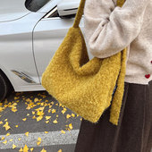 秋冬软绒毛呢托特包包女2025新款 时尚 通勤百搭单肩包大容量斜挎包