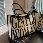 通勤大包女大容量2025新款 帆布单肩妈咪包手提购物袋子百搭托特包