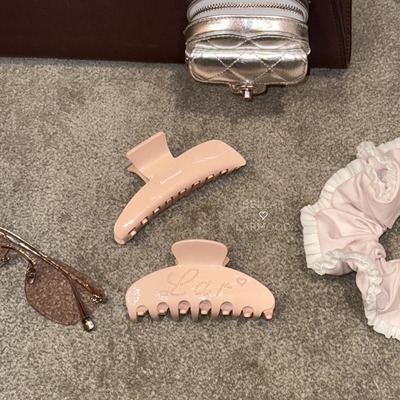 小众橘粉珍珠复古法式盘发抓夹