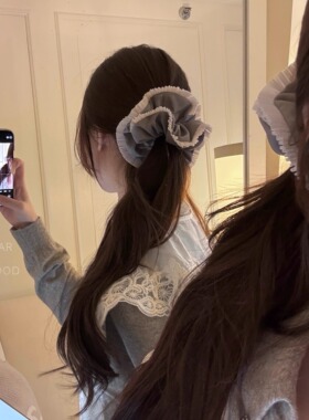 Bellar /larmood Vintage Bunny 灰粉甜美少女百褶木耳花边发圈