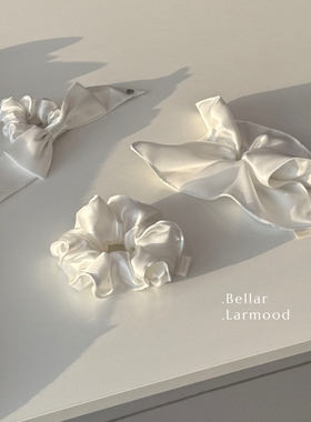 Bellar / larmood 法式高级质感 白色系列缎面光泽蝴蝶结方形发圈